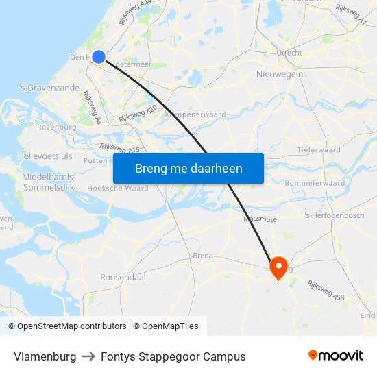 Vlamenburg to Fontys Stappegoor Campus map