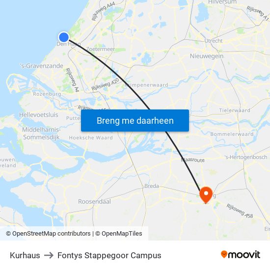 Kurhaus to Fontys Stappegoor Campus map