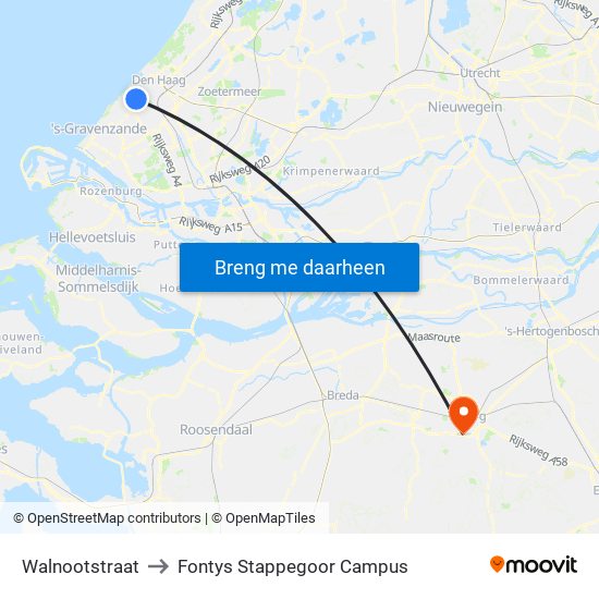Walnootstraat to Fontys Stappegoor Campus map