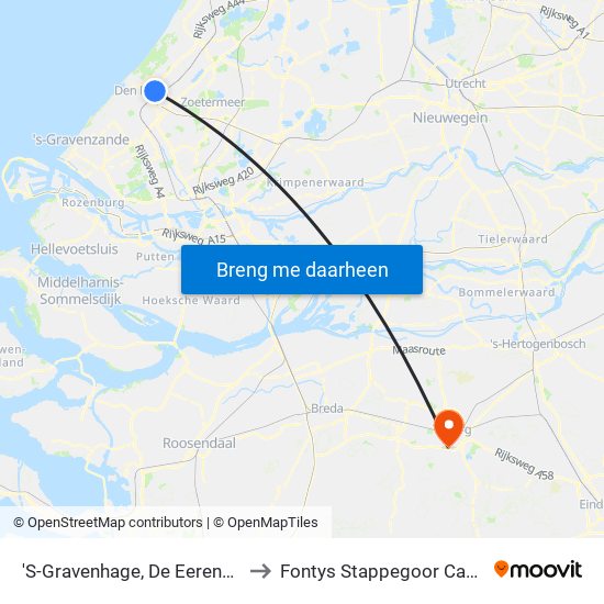 'S-Gravenhage, De Eerensplein to Fontys Stappegoor Campus map