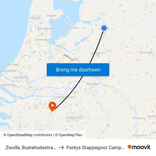 Zwolle, Buxtehudestraat to Fontys Stappegoor Campus map