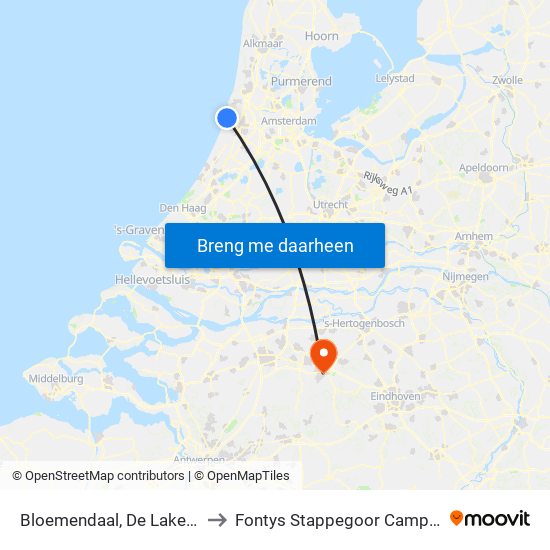 Bloemendaal, De Lakens to Fontys Stappegoor Campus map
