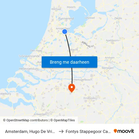 Amsterdam, Hugo De Vrieslaan to Fontys Stappegoor Campus map