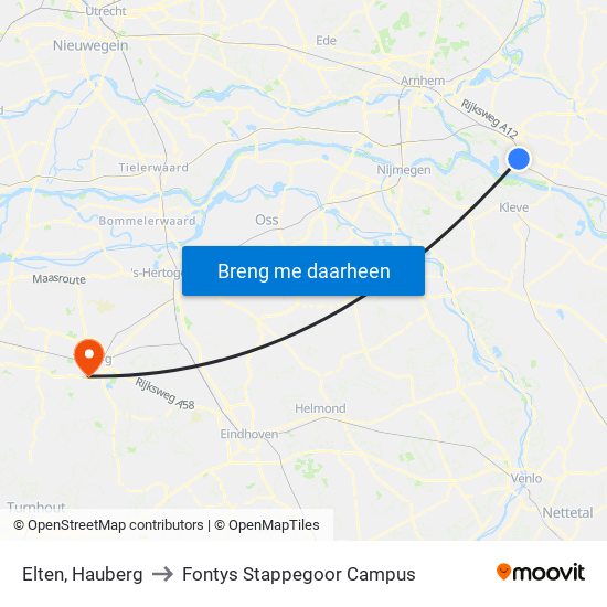 Elten, Hauberg to Fontys Stappegoor Campus map