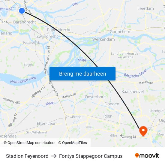 Stadion Feyenoord to Fontys Stappegoor Campus map