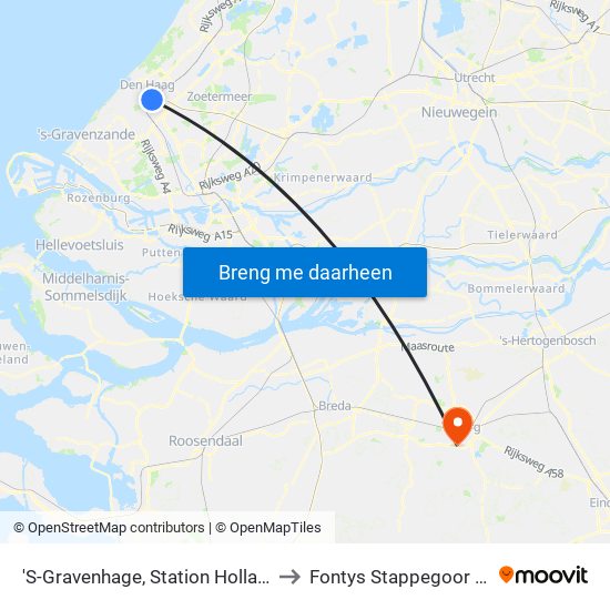 'S-Gravenhage, Station Hollands Spoor to Fontys Stappegoor Campus map