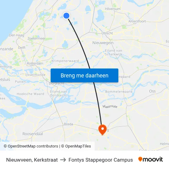 Nieuwveen, Kerkstraat to Fontys Stappegoor Campus map