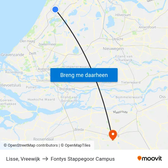Lisse, Vreewijk to Fontys Stappegoor Campus map