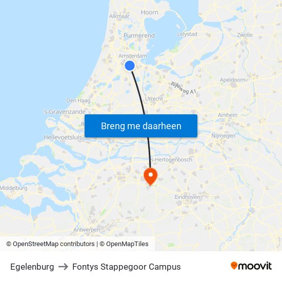 Egelenburg to Fontys Stappegoor Campus map