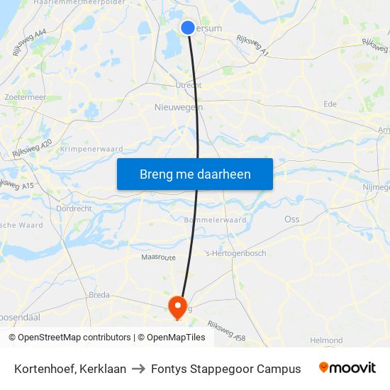 Kortenhoef, Kerklaan to Fontys Stappegoor Campus map