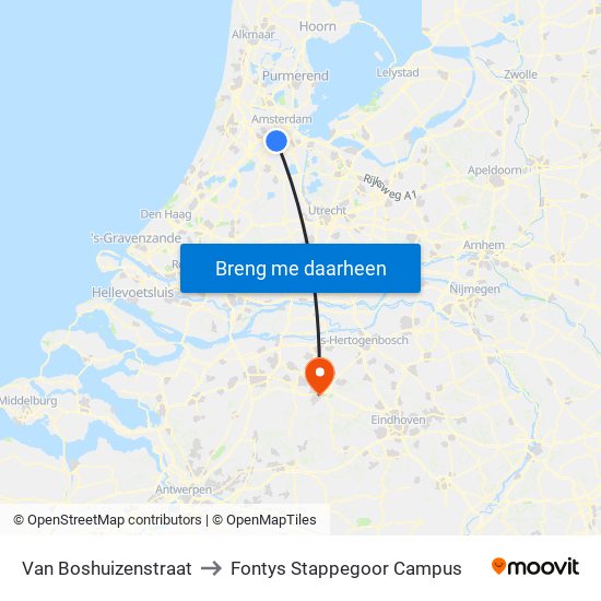 Van Boshuizenstraat to Fontys Stappegoor Campus map
