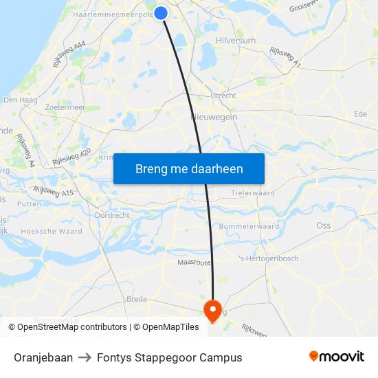 Oranjebaan to Fontys Stappegoor Campus map