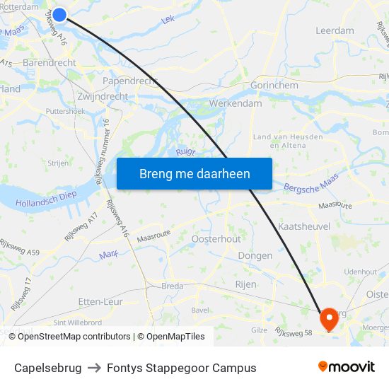 Capelsebrug to Fontys Stappegoor Campus map