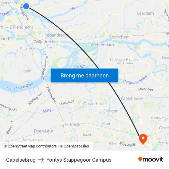 Capelsebrug to Fontys Stappegoor Campus map