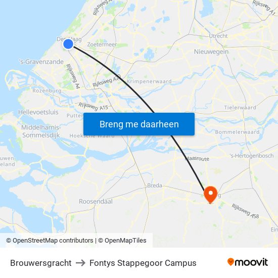 Brouwersgracht to Fontys Stappegoor Campus map