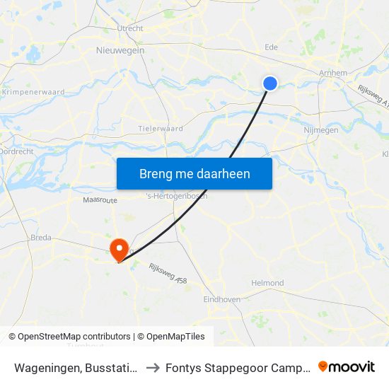 Wageningen, Busstation to Fontys Stappegoor Campus map