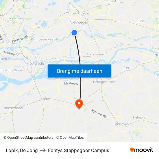 Lopik, De Jong to Fontys Stappegoor Campus map