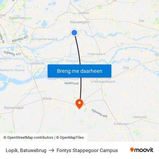 Lopik, Batuwebrug to Fontys Stappegoor Campus map