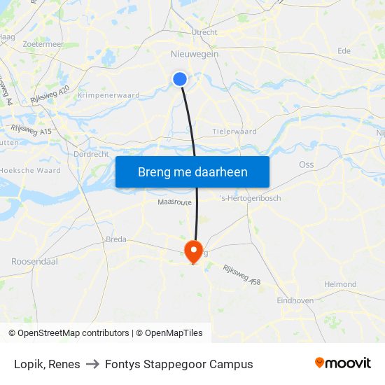 Lopik, Renes to Fontys Stappegoor Campus map
