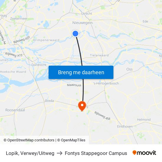 Lopik, Verwey/Uitweg to Fontys Stappegoor Campus map