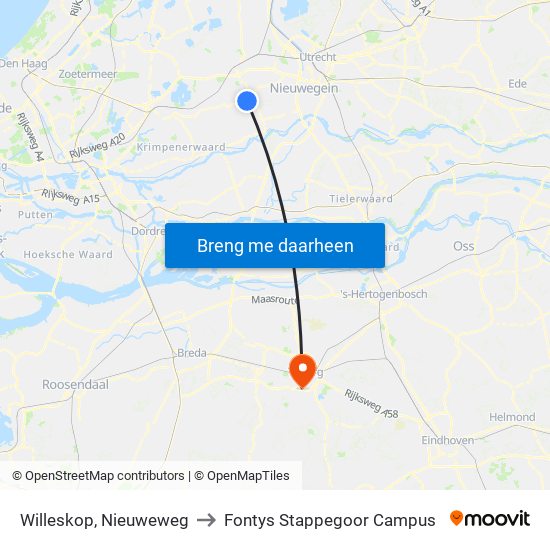 Willeskop, Nieuweweg to Fontys Stappegoor Campus map