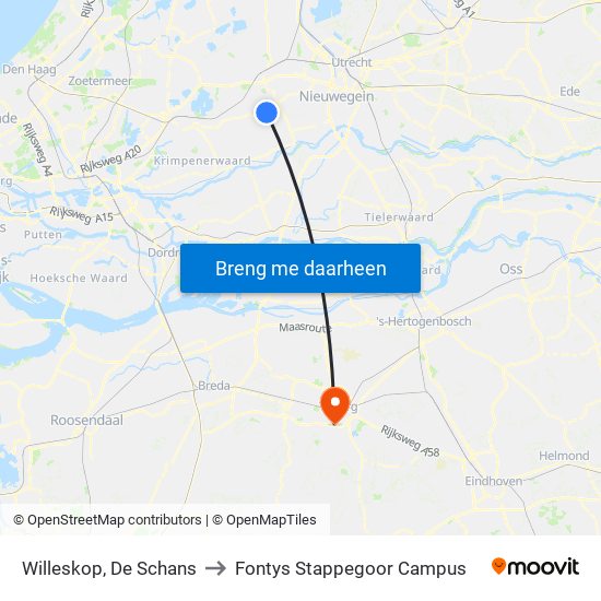 Willeskop, De Schans to Fontys Stappegoor Campus map