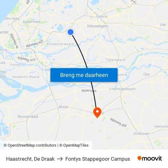 Haastrecht, De Draak to Fontys Stappegoor Campus map