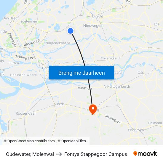 Oudewater, Molenwal to Fontys Stappegoor Campus map