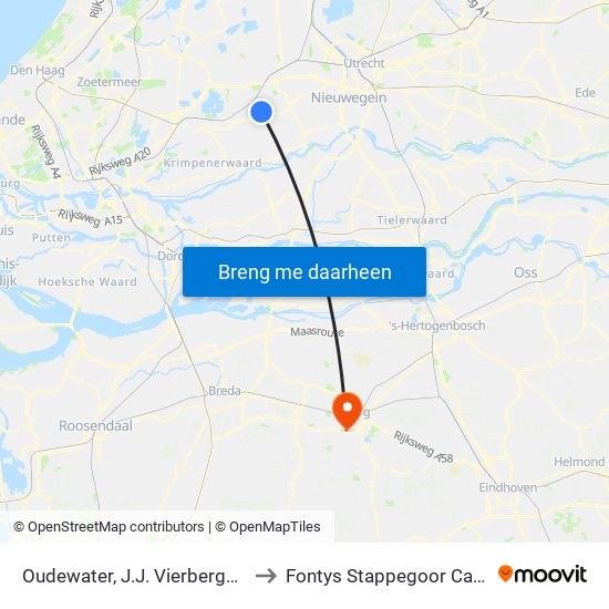 Oudewater, J.J. Vierbergenweg to Fontys Stappegoor Campus map