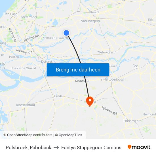 Polsbroek, Rabobank to Fontys Stappegoor Campus map