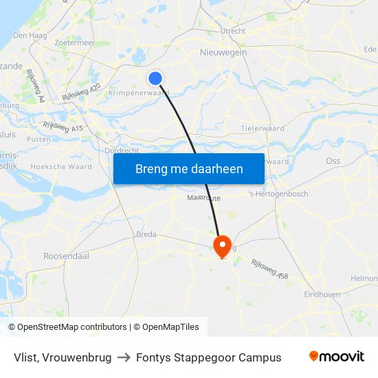 Vlist, Vrouwenbrug to Fontys Stappegoor Campus map