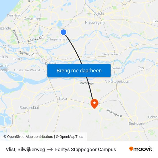Vlist, Bilwijkerweg to Fontys Stappegoor Campus map