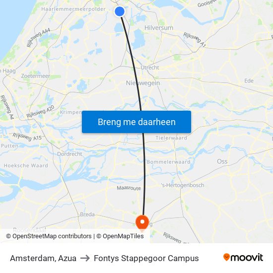 Amsterdam, Azua to Fontys Stappegoor Campus map