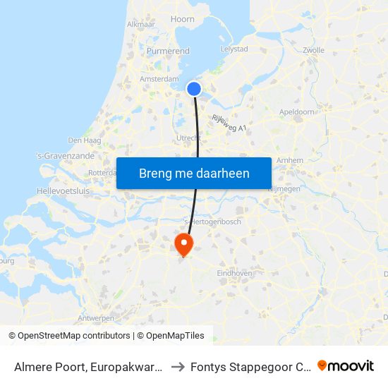 Almere Poort, Europakwartier Oost to Fontys Stappegoor Campus map