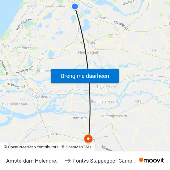 Amsterdam Holendrecht to Fontys Stappegoor Campus map