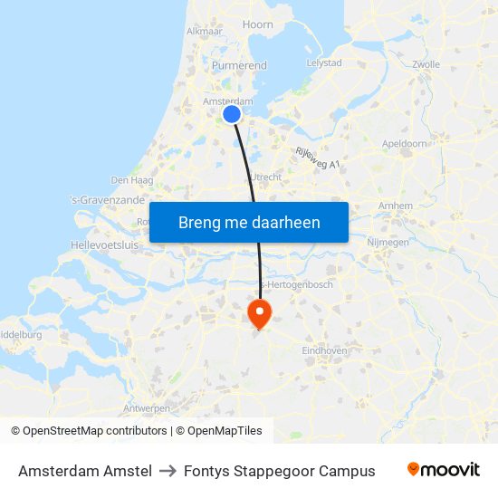 Amsterdam Amstel to Fontys Stappegoor Campus map