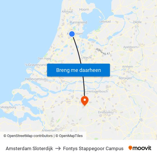 Amsterdam Sloterdijk to Fontys Stappegoor Campus map