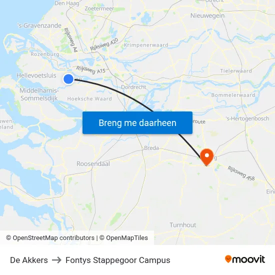 De Akkers to Fontys Stappegoor Campus map