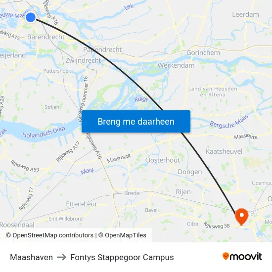 Maashaven to Fontys Stappegoor Campus map