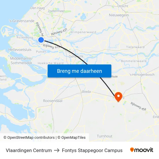 Vlaardingen Centrum to Fontys Stappegoor Campus map