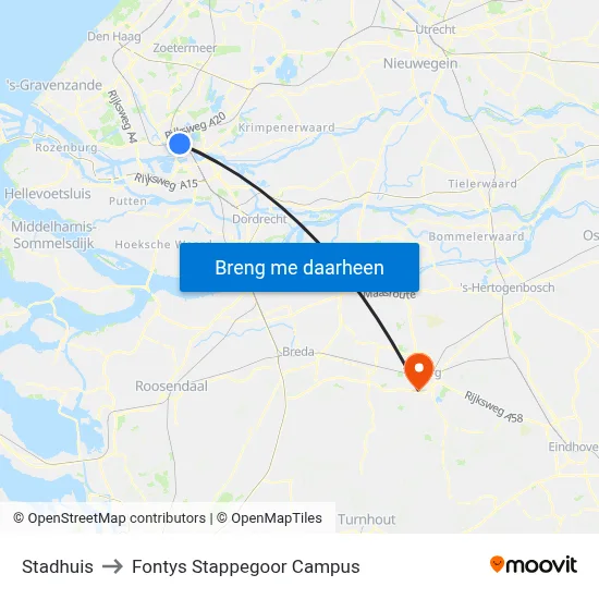 Stadhuis to Fontys Stappegoor Campus map