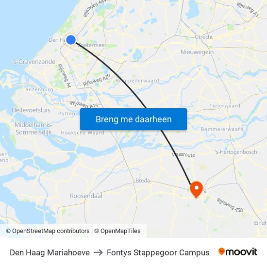 Den Haag Mariahoeve to Fontys Stappegoor Campus map