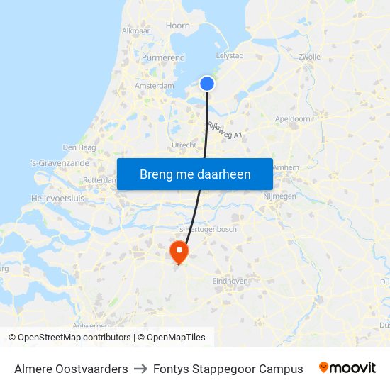 Almere Oostvaarders to Fontys Stappegoor Campus map