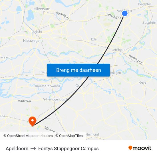 Apeldoorn to Fontys Stappegoor Campus map
