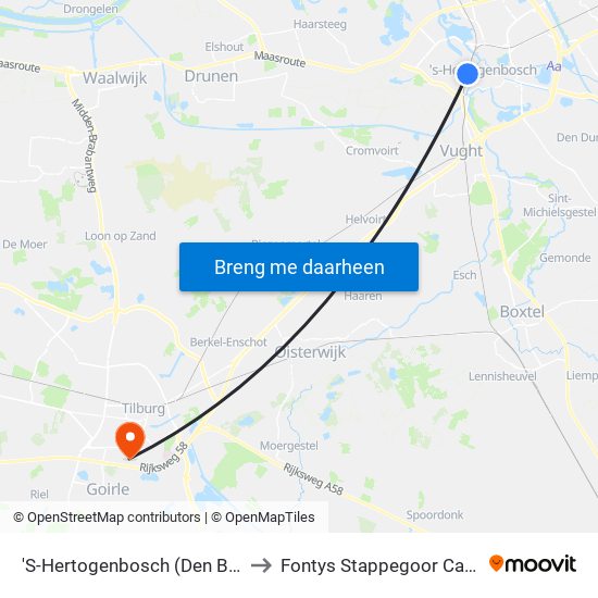 'S-Hertogenbosch (Den Bosch) to Fontys Stappegoor Campus map