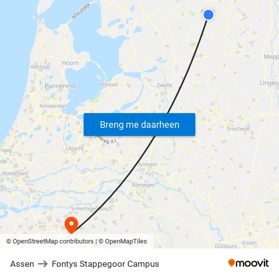 Assen to Fontys Stappegoor Campus map