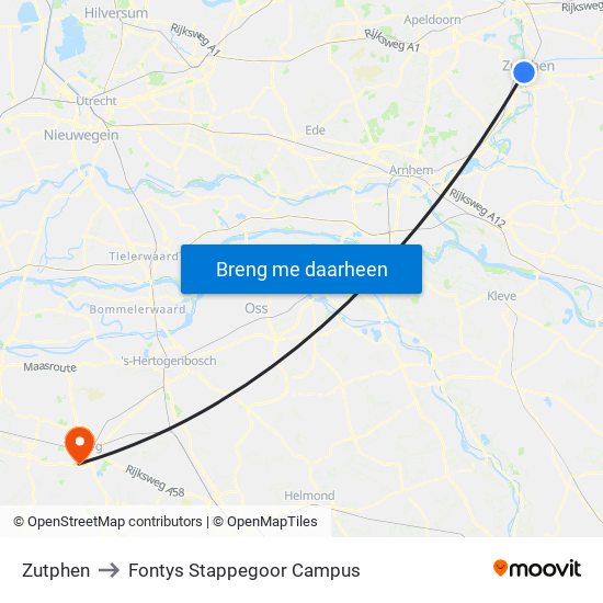 Zutphen to Fontys Stappegoor Campus map
