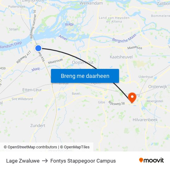 Lage Zwaluwe to Fontys Stappegoor Campus map