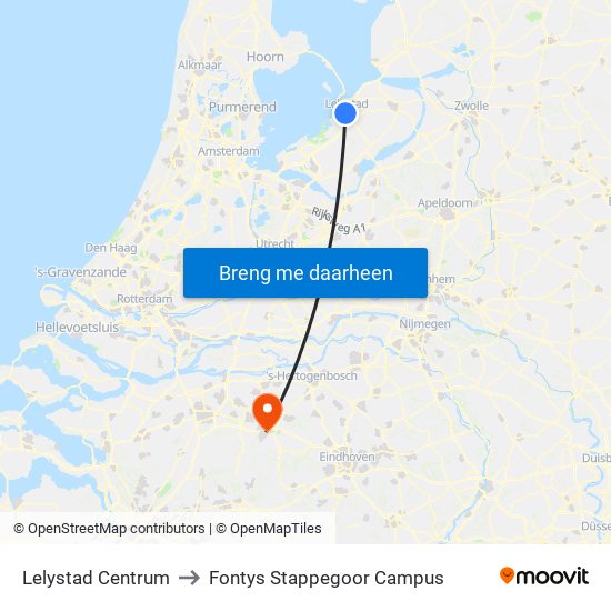 Lelystad Centrum to Fontys Stappegoor Campus map