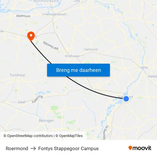 Roermond to Fontys Stappegoor Campus map